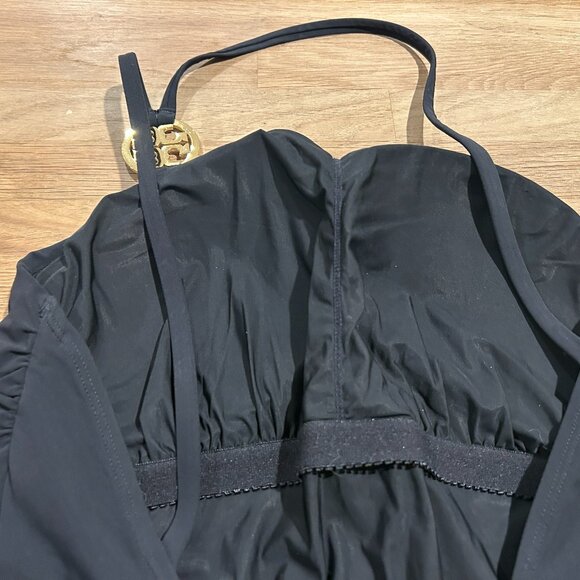 TORY BURCH Sz M Black One Shoulder One Piece Swimsuit Bathing Suit with Logo - Picture 7 of 9
